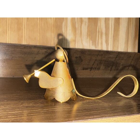 Angel Candle Snuffer Gold Plated On Brass Angel Halo Trumpet Curved Handle VTG - Picture 1 of 11